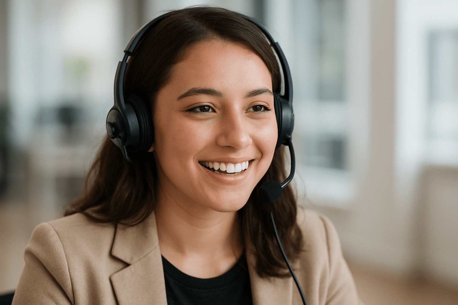 Une télésecrétaire édtudiante d'une vingtaine d'années souriante