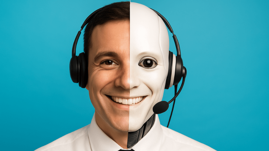 Un visage humain côté gauche et robot côté droit