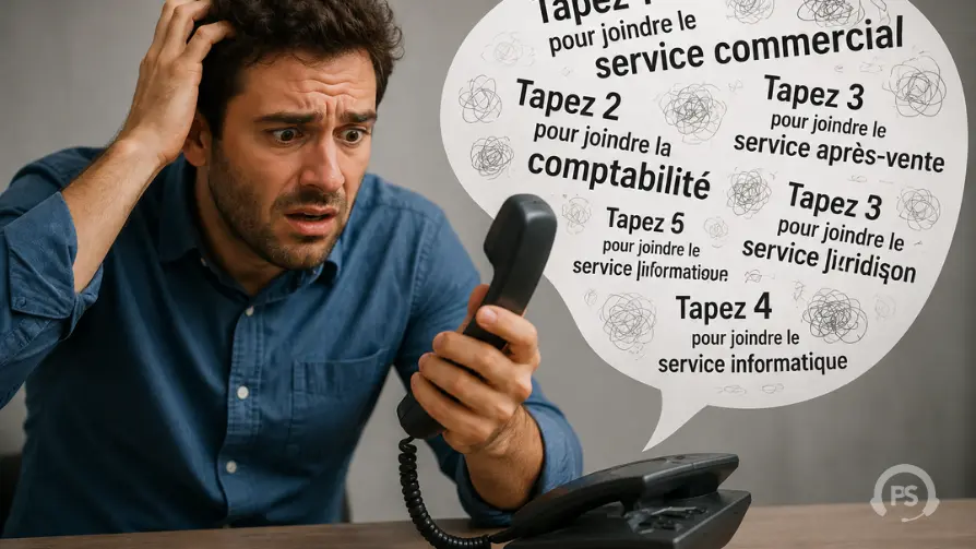 Un homme totalement déboussolé devant son combiné de téléphone